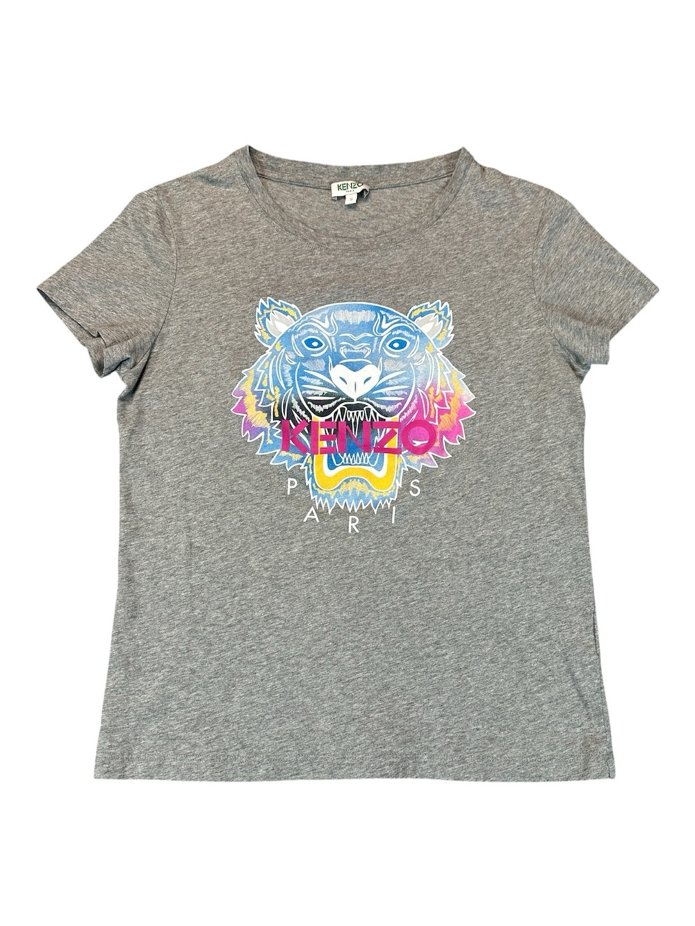 Kenzo Paris Tiger Graphic T Shirt Women's S Gray Logo Short Sleeve Tee